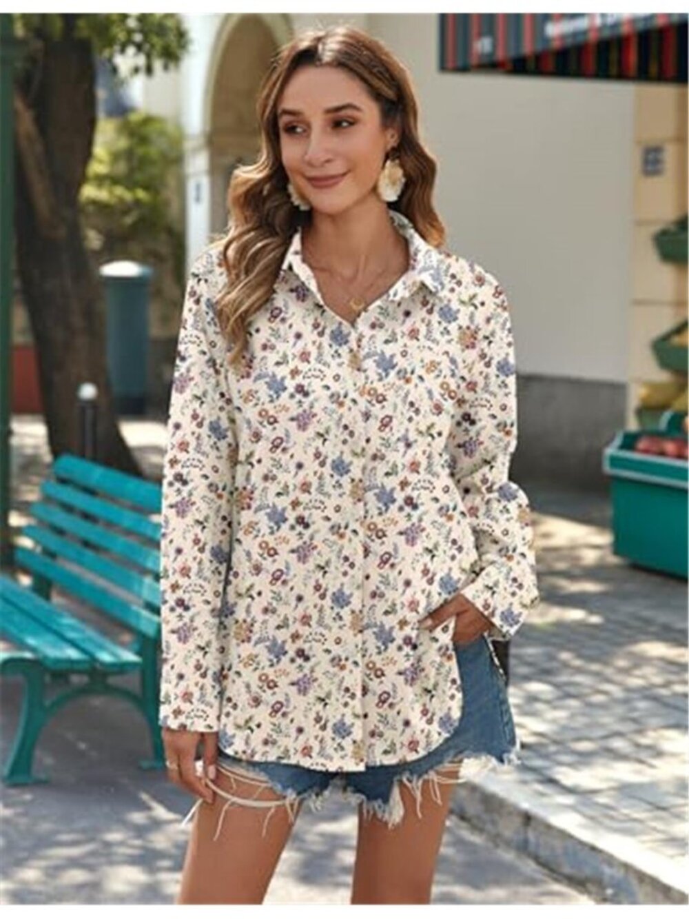 Women's Button Down Shirts Long Sleeve Cotton Gauze Top Collared Blouse - Picture 2 of 6